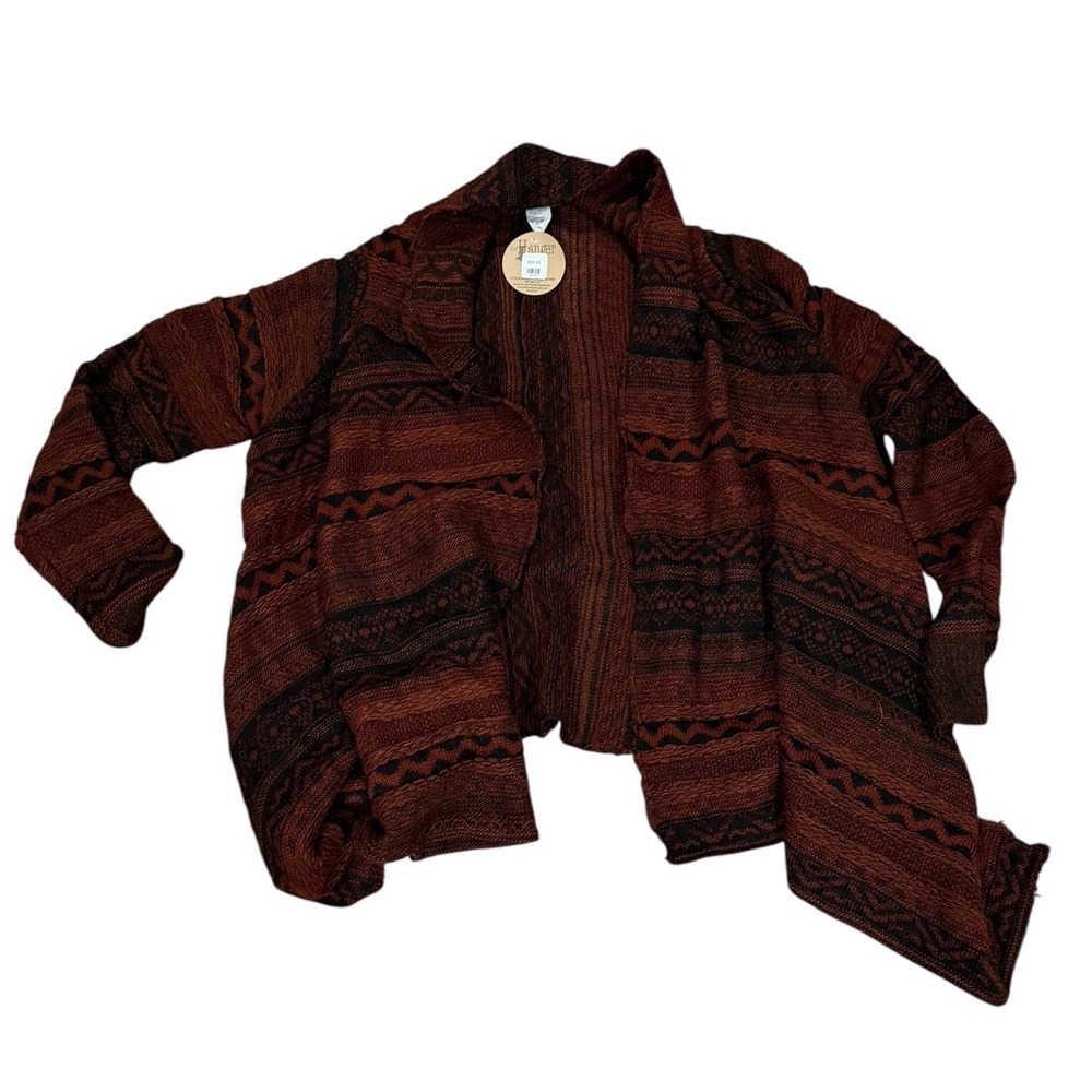 NWT Shop The Trends Womens Brown‎ Southwestern Fair Isle Open Front Cardigan L